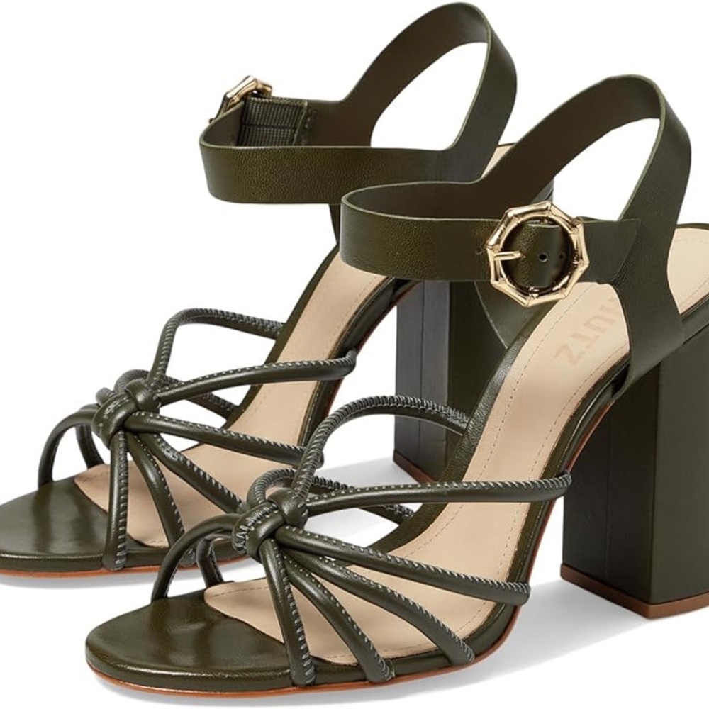 SCHUTZ Green Strappy Heels with Block Heel